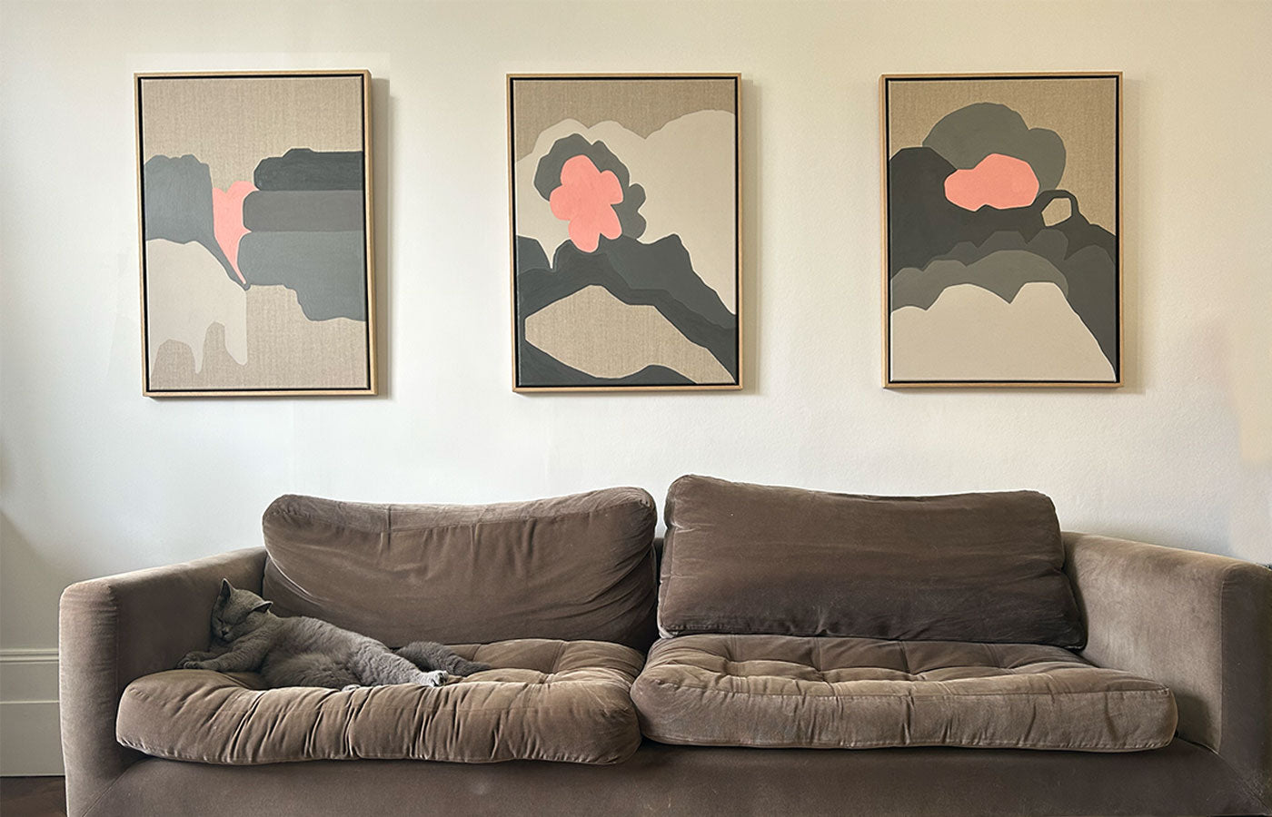'Salmon Clouds' triptych Oil paintings on linen